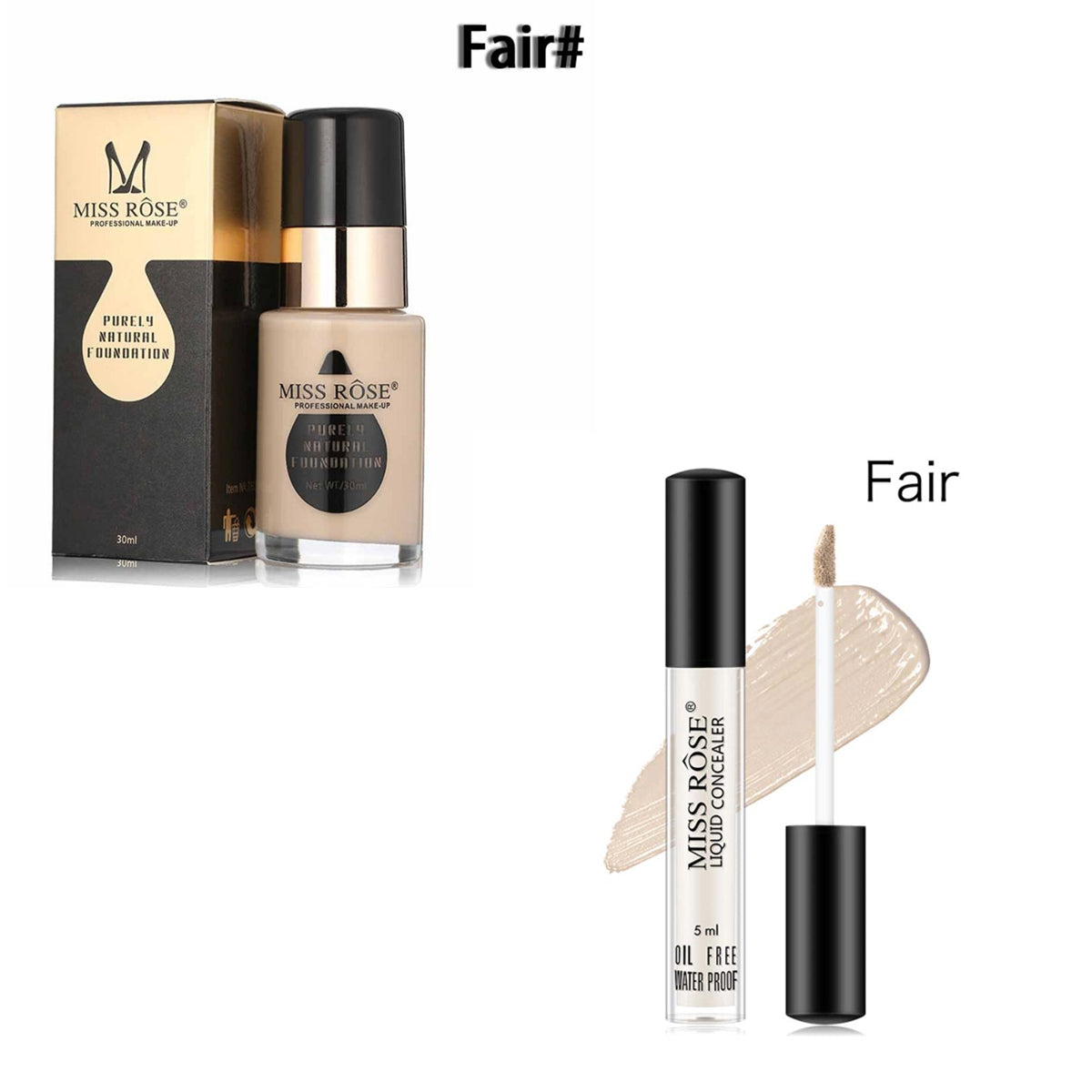 Miss Rose - 6 Pcs Complete Makeup Deal (Seal Eyeliner , Mist & Fix , Matte Foundation , Concealer , Purely Foundation , Lipstick ) Fair - My Store