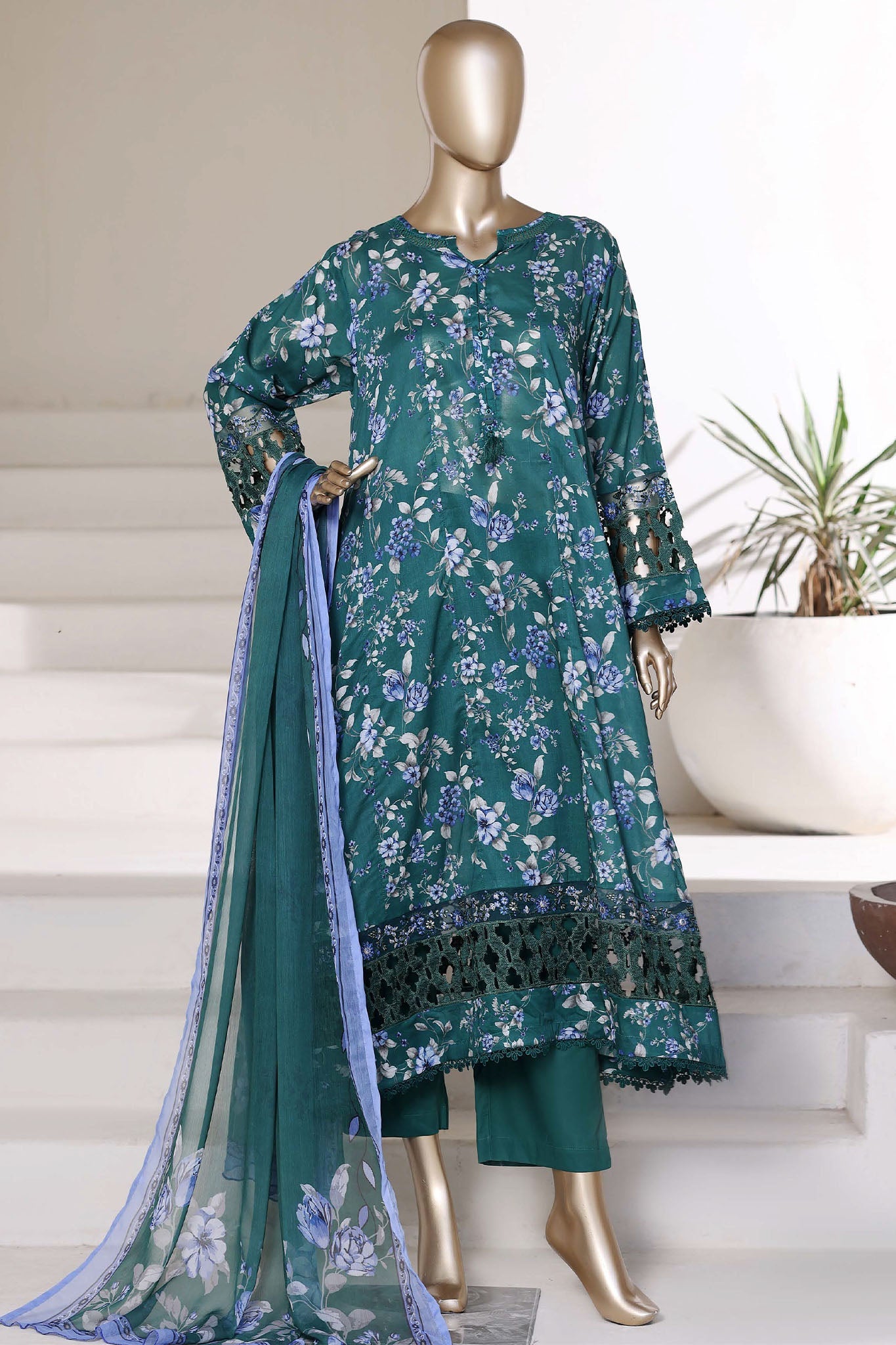 Sada Bahar Stitched 3 Piece Peplum Luxury Frock Vol-01 Suit-EMB-742-GREEN