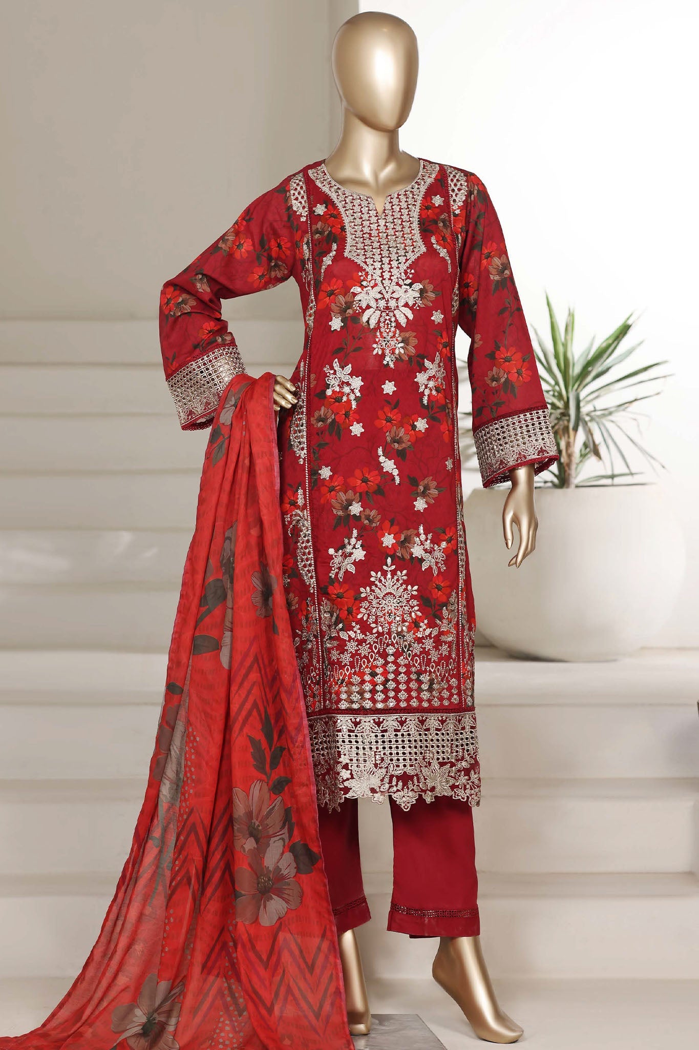 Sada Bahar Stitched 3 Piece Emb Signature Festive Vol-04 Suit-EMB-7724-RED