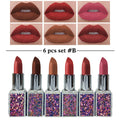 Heng Fang Diamond Glitter Matte Finish Casing Lipstick 6pcs Set B