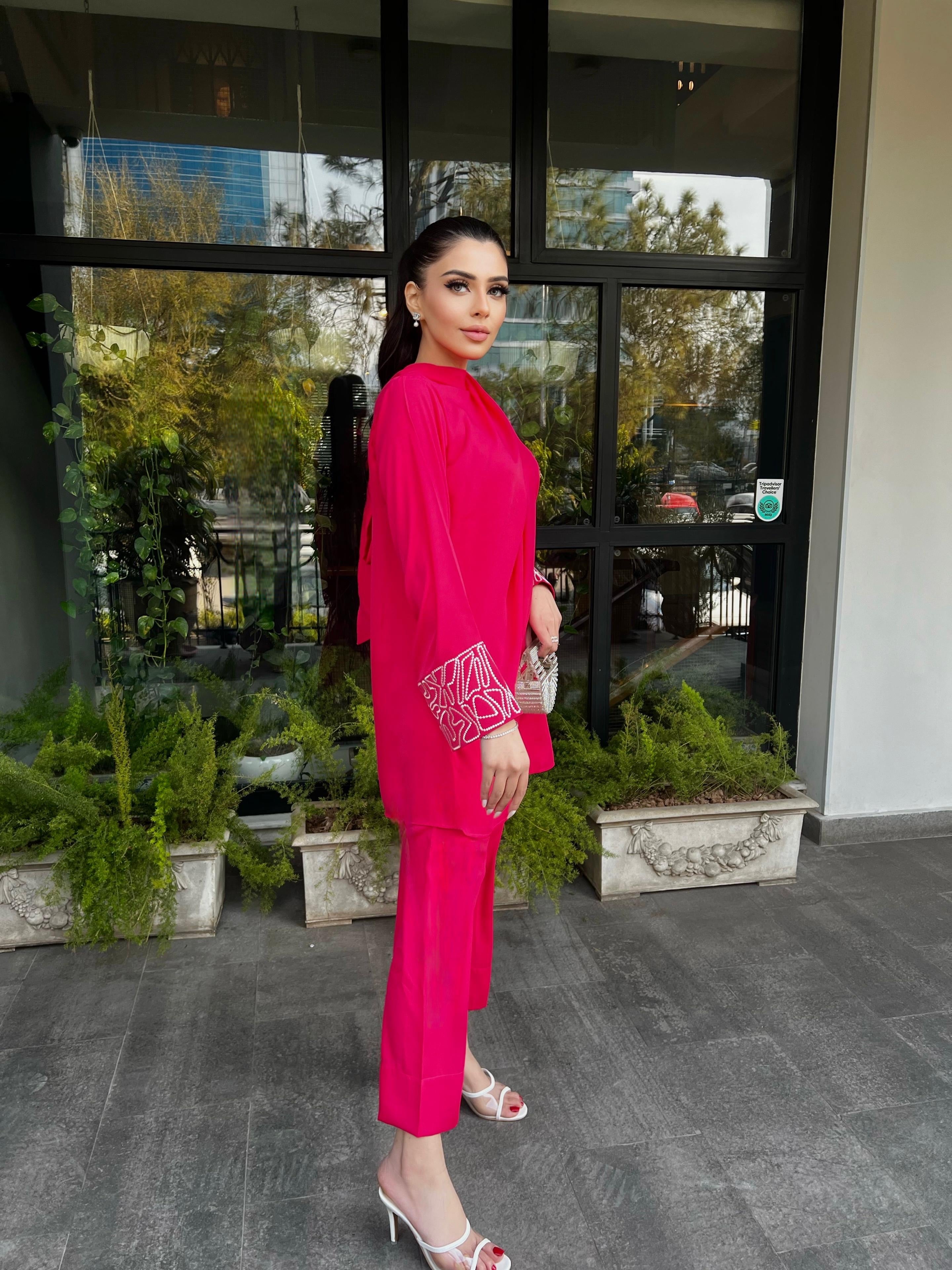 Manahils Stitched Pink Embroidered Knot Set