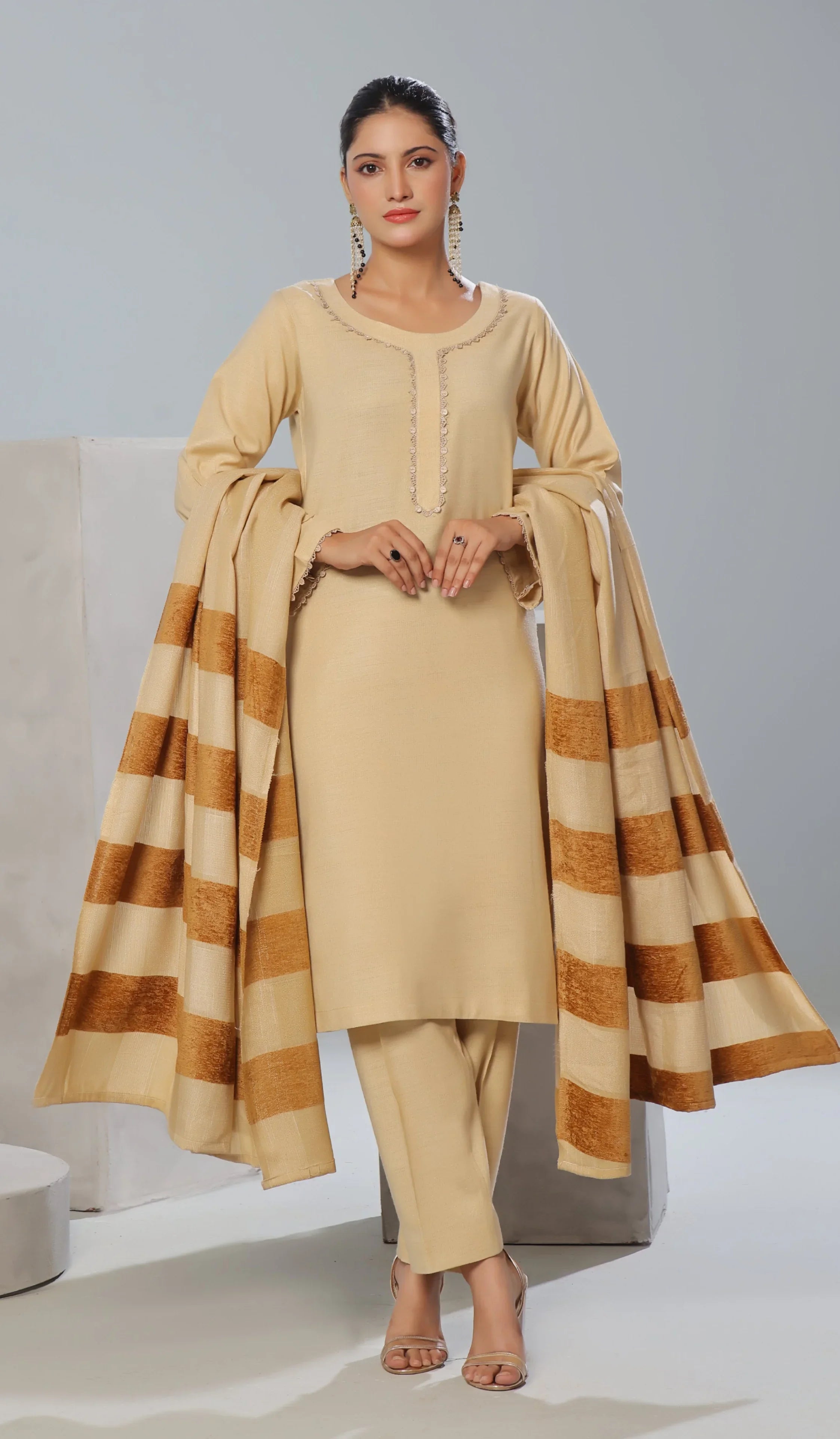 Dressline Un Stitched 3 Pcs Luxury Leather Peach Collection