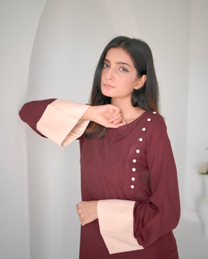 Zauk Stitched 2 Piece Collection-Scarlet Two Piece Dress