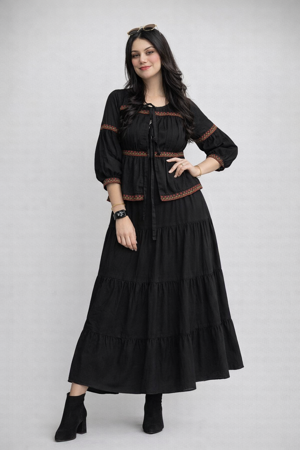 Urban Cut Black Embroidered Cotton Top