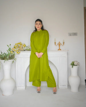 Zauk Stitched 2 Piece Collection-Pine Two Piece Dress