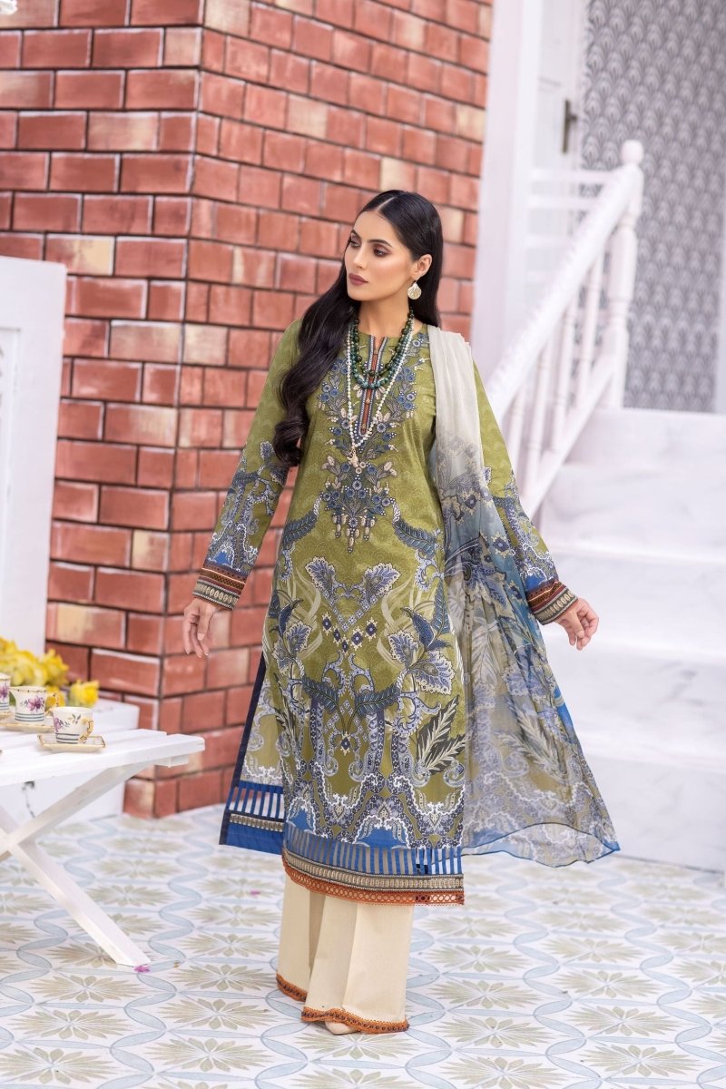 Flossie Clothing Luxury Embroidered Lawn 2022 (05 Ming Green)