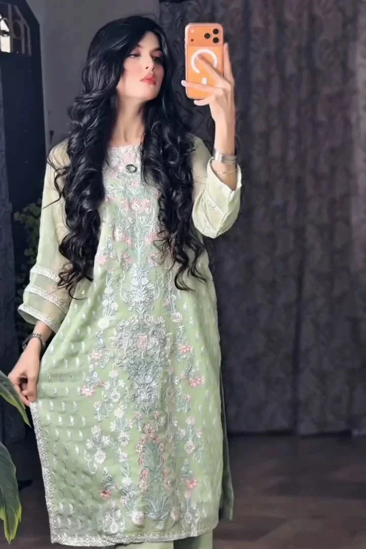 Urban Cut Embroidered Chiffon 2-Piece Suit | Chiffon Shirt & Viscose Trouser