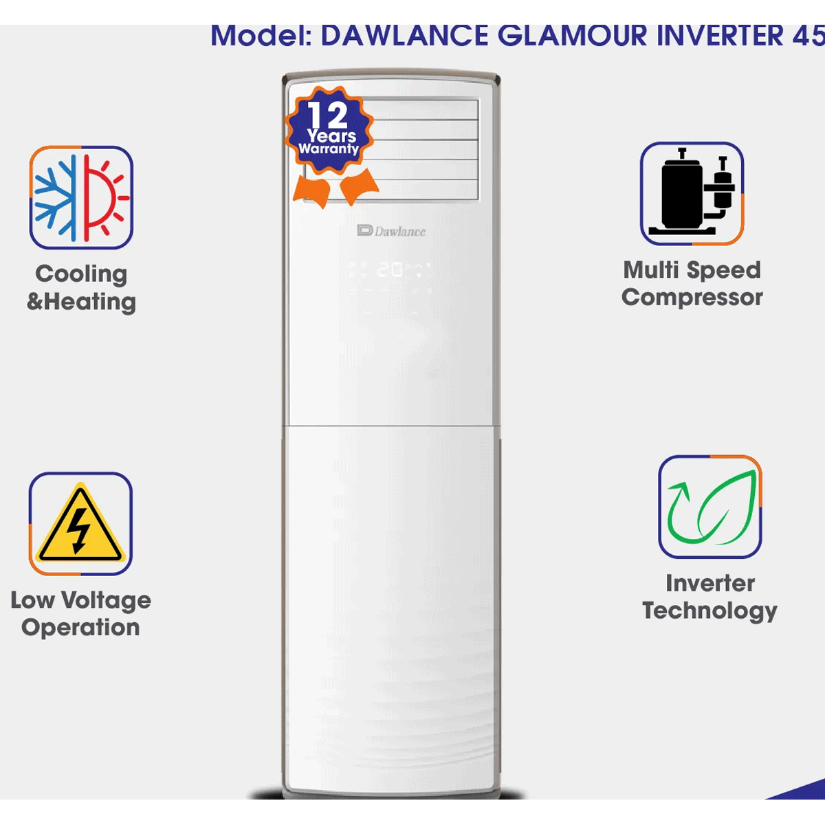 Dawlance 2 Ton Inverter Floor Standing Air Conditioner Glamour 45FS Heat and Cool