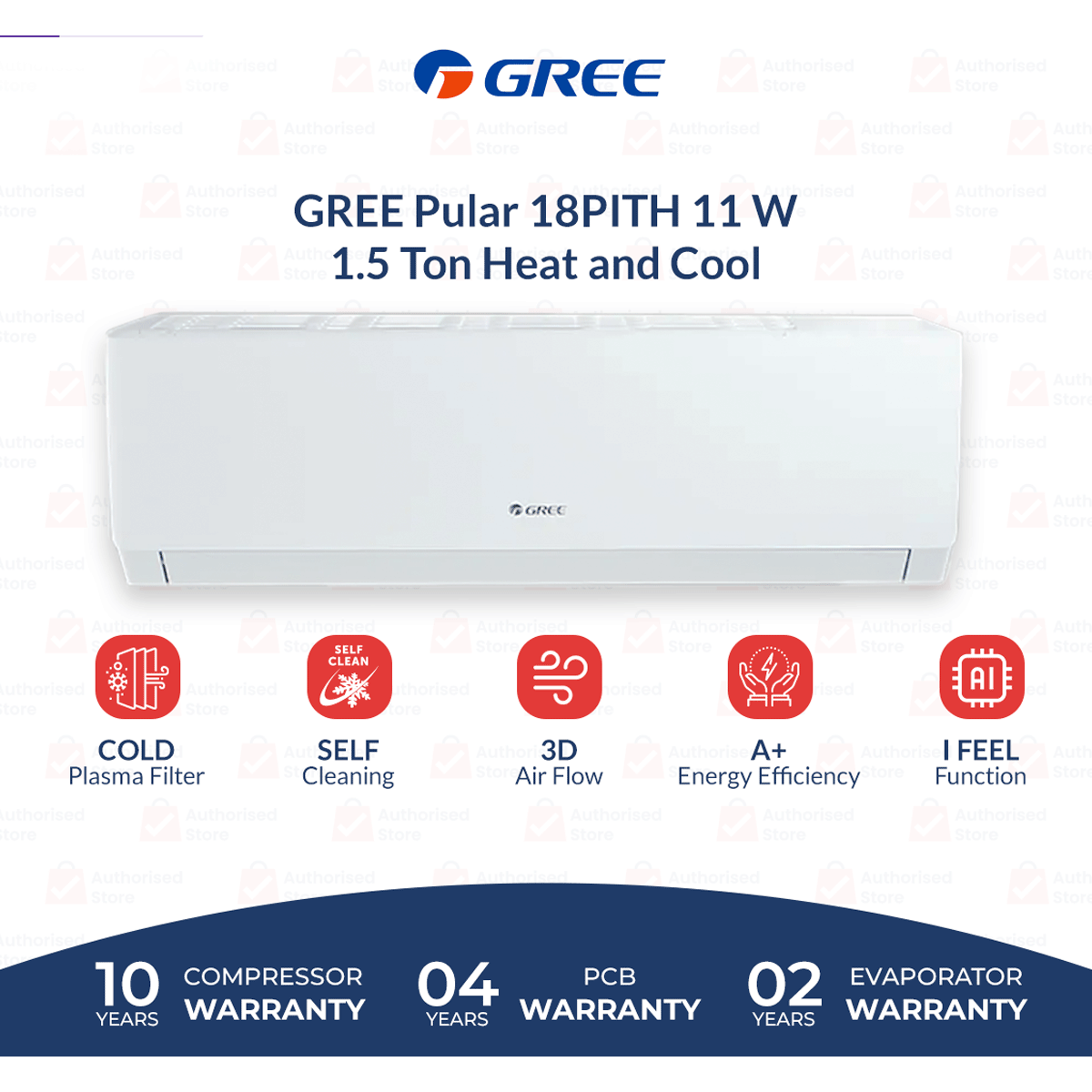 Gree Split AC 1.5 Ton Inverter GS-18PITH11W - Pular Series (Heat and Cool) - My Store