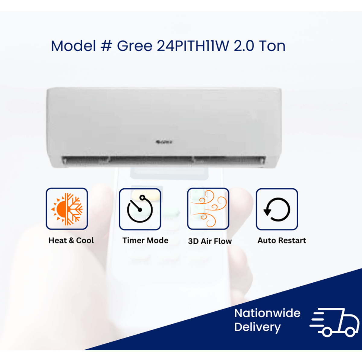 Gree 2.0 Ton GS-24PITH11W White Pular Series Inverter Heat And Cool Split Air Conditioner