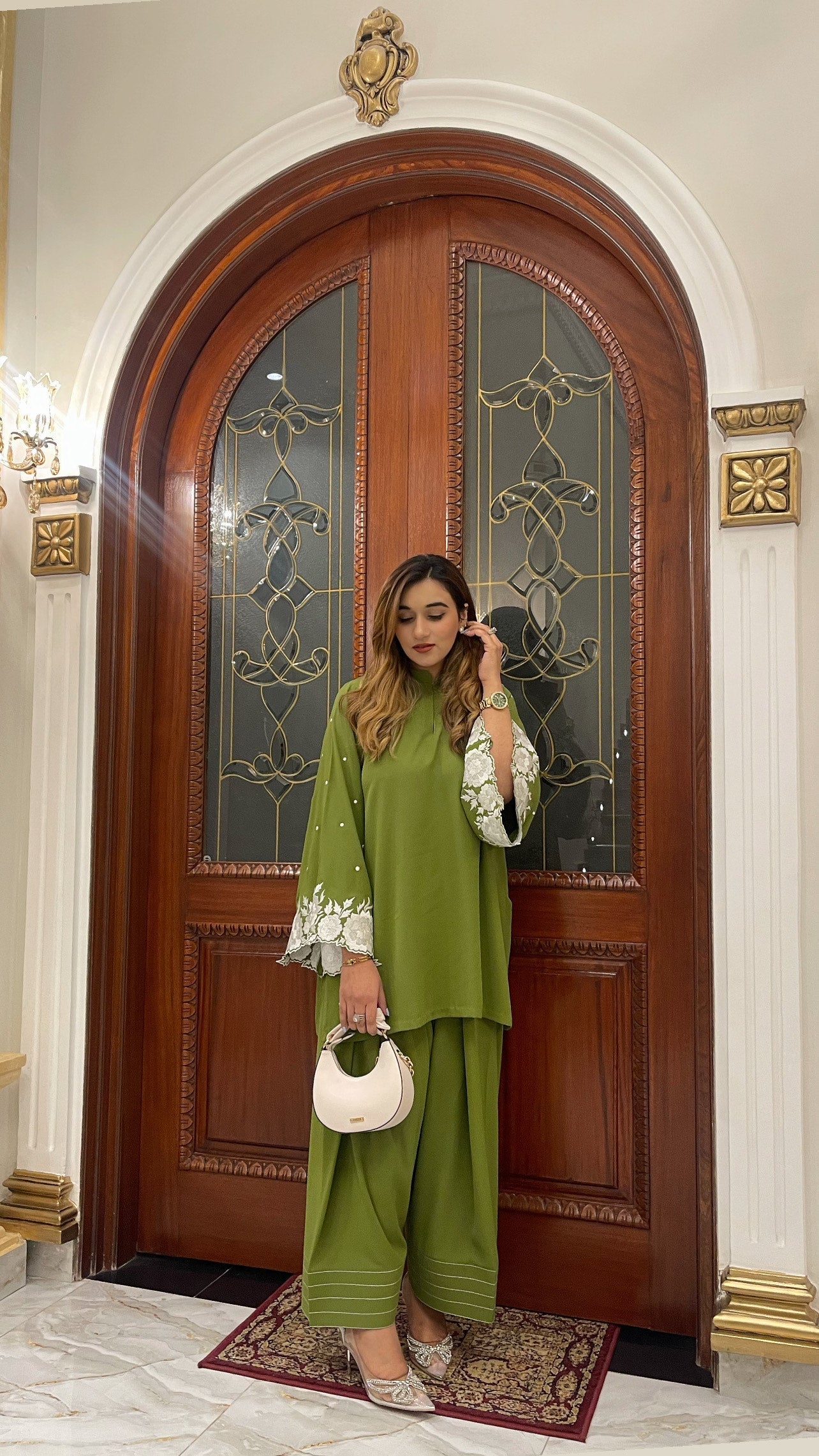 Manahils Stitched Moss Green Embroidered Two Pc