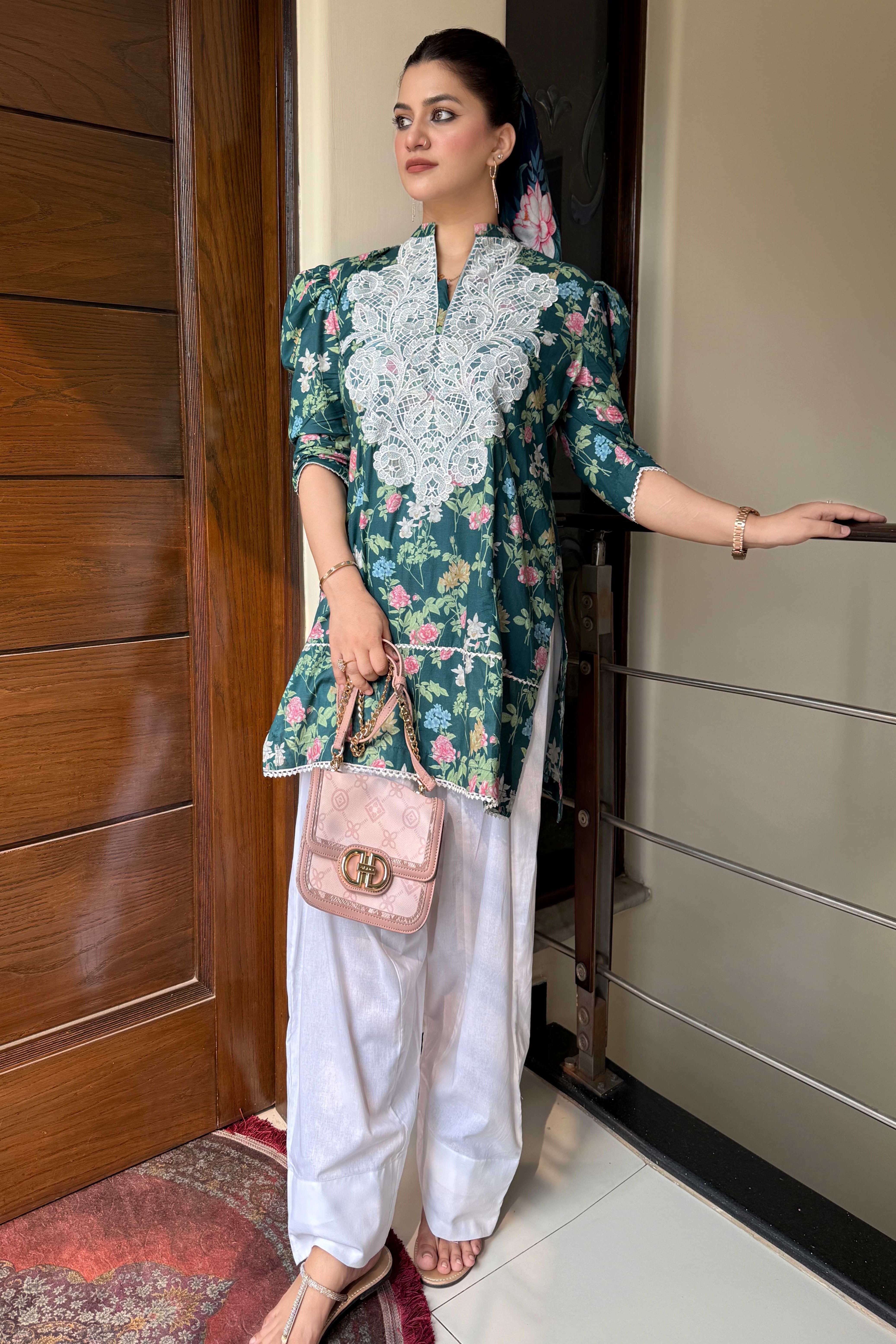 Urban Cut 2 Piece Cotton Embroidred Co- Ord Set with Farshi Salwar