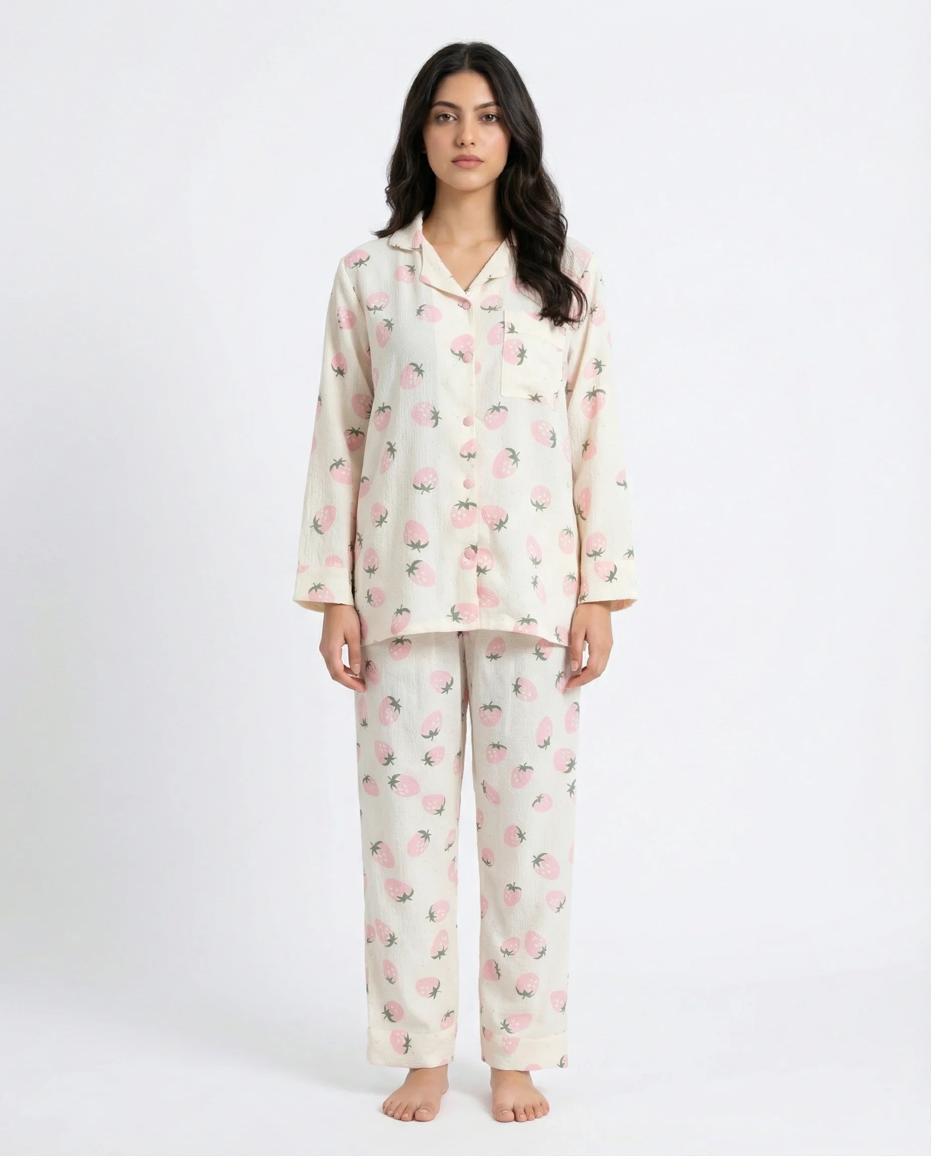 Summer Crinkled Pajama Suit - Juicy Blush