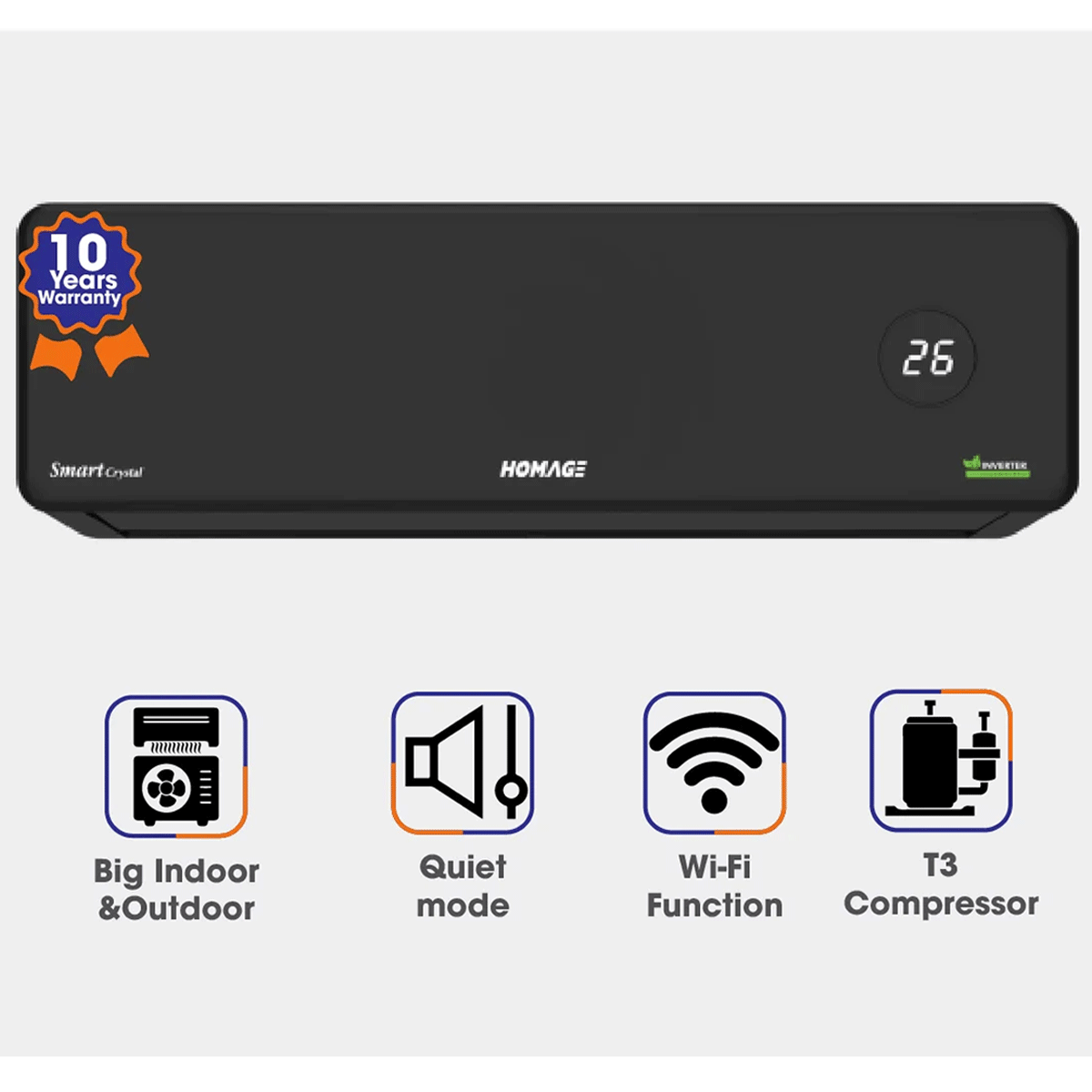 Homage eSmart Crystal 1 Ton Inverter AC HES-1212E 75% Saving 4.0 EER