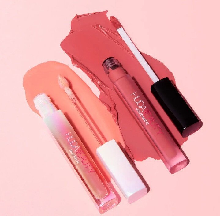 Huda Beauty Cherry Blossom Lips Set Liquid Matte Lucky 04+Silk Balm Cherry Blossom