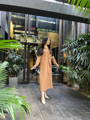 Manahils Stitched Co Ords Flair V-Neck Pleated Button