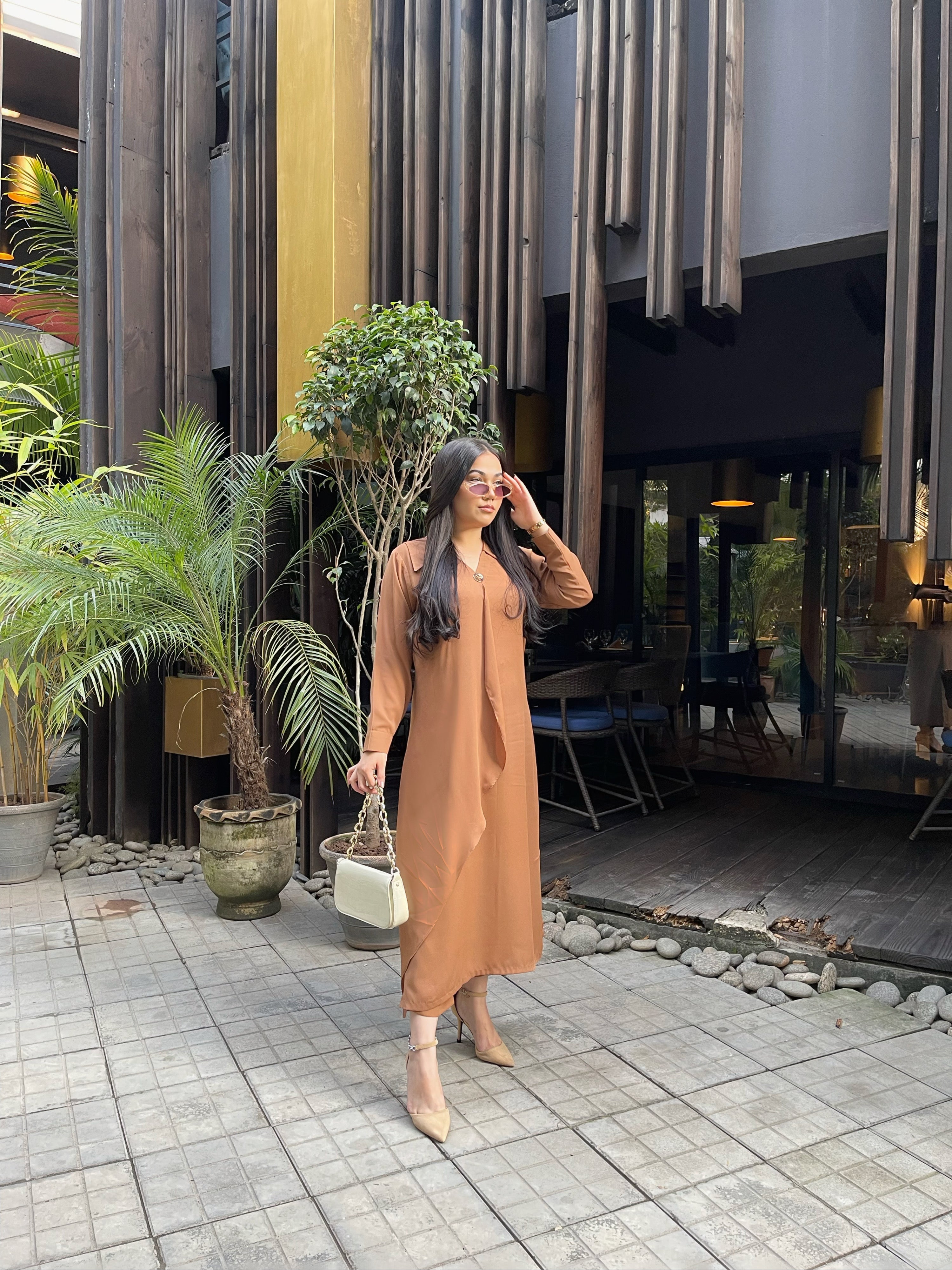 Manahils Stitched Co Ords Flair V-Neck Pleated Button