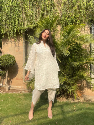 Manahils Stitched Co Ords Crochet Net With Tulip