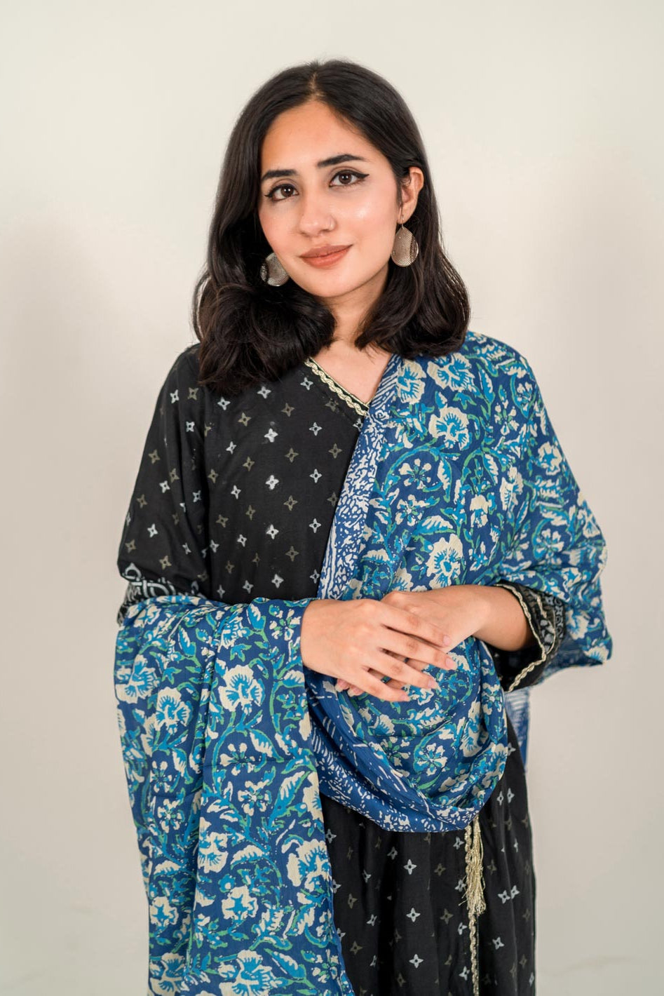 Tng By Md Stole Collection-Orchid Floral Stole | Blue | Double Sided