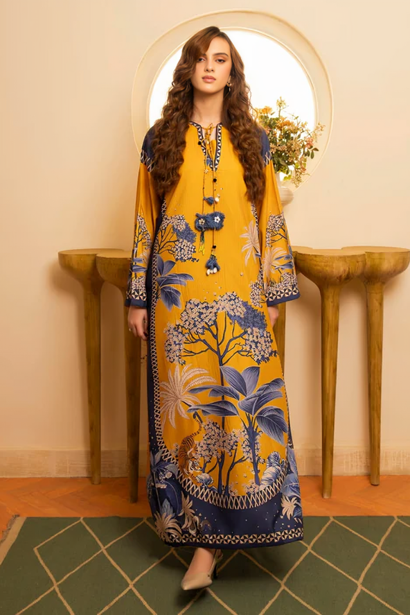 Brandlo PK Mustard Yellow Printed Long dress