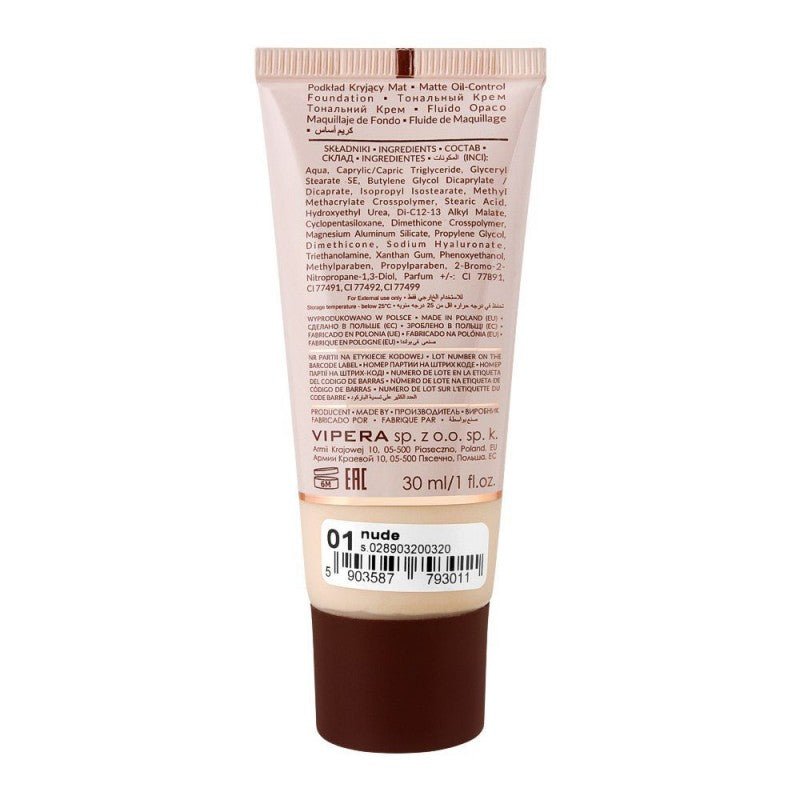 Vipera Renew Skin Full Coverage Foundation Oily And Combination Skin - 01 Nude