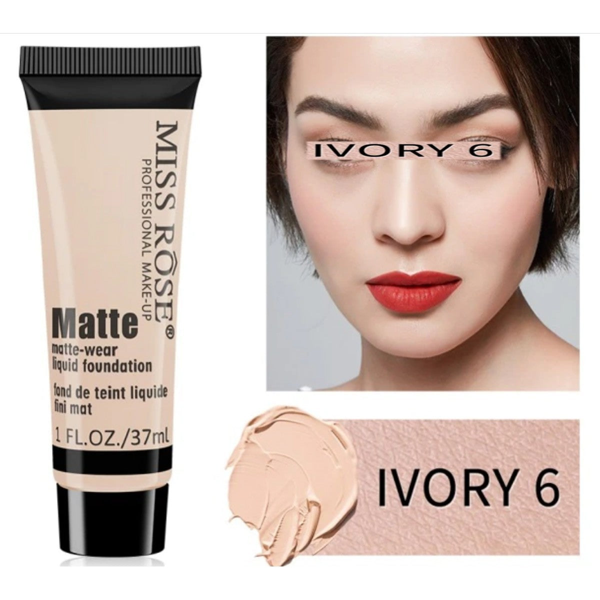 Miss Rose - Long Lasting Liquid Full Skin Coverage Soft Matte Foundation 37ml ivory 6 - My Store