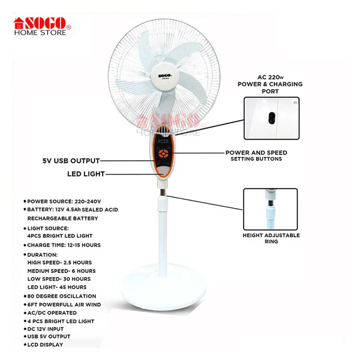 Sogo Rechargeable Floor Fan JPN-633 - My Store