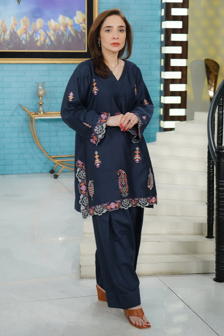 Urban Cut 2 Piece Cotton Satin Embroidered Co- Ord Set with Farshi Shalwar