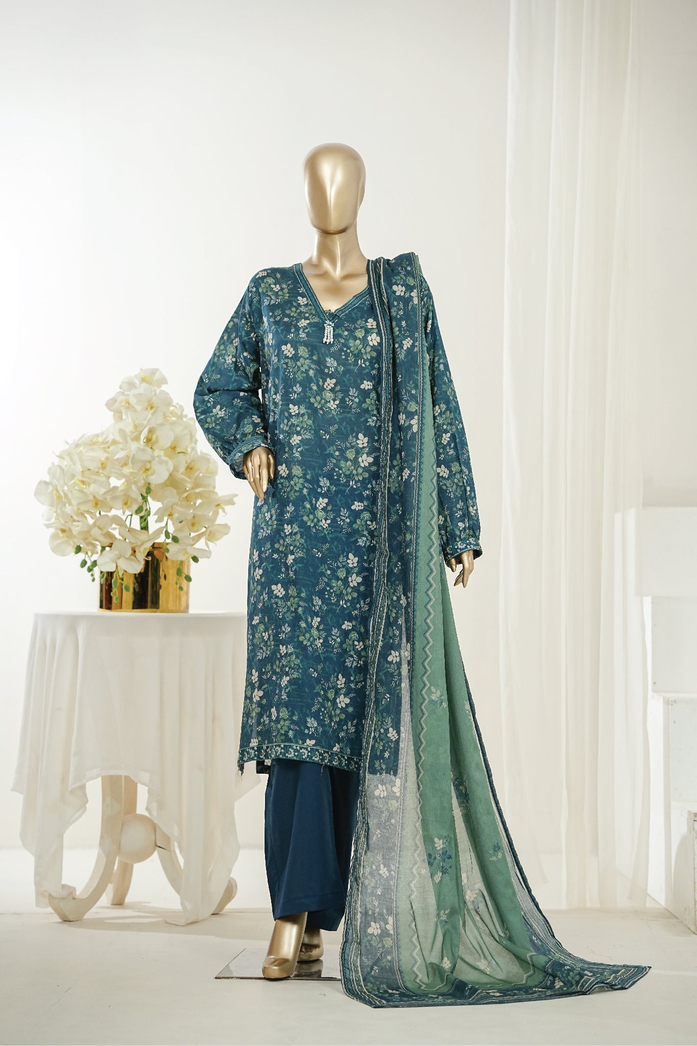 Bin Saeed Stitched 3 Piece Exclusive Printed Lawn Vol-10 Suit- LSM-2959-TEAL