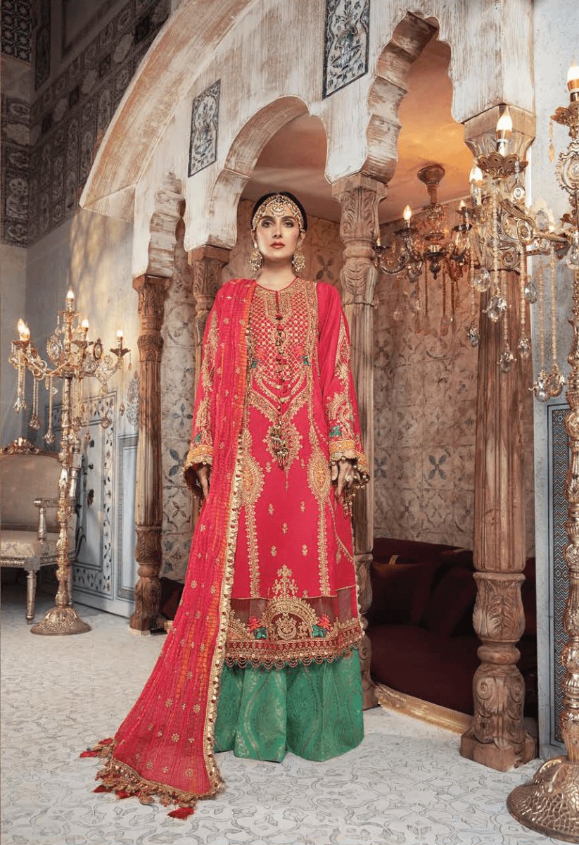 Maria B Mbroidered Unstitched Winter Wedding Edition’21 Aqua and Salmon pink (BD-2302)