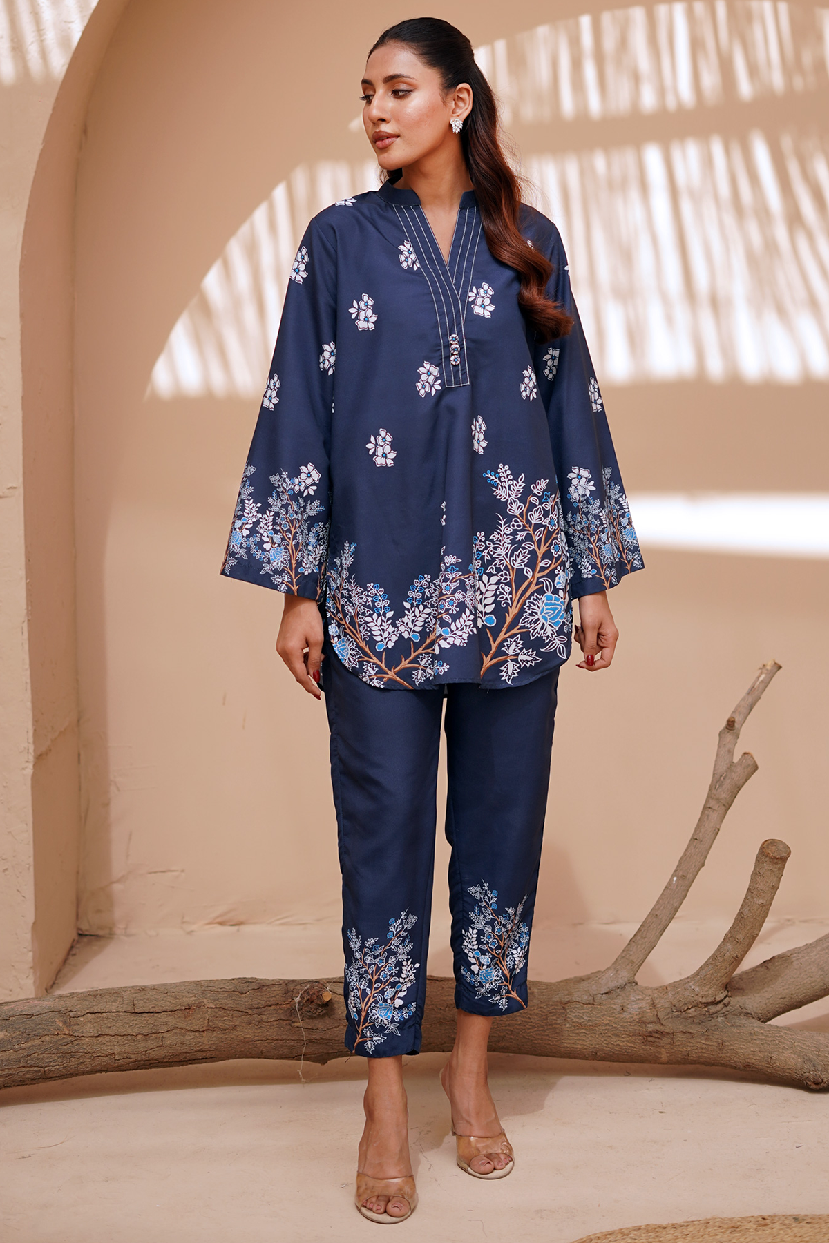 Nairah Stitched Co Ords Summer Suit-Midnight Blue