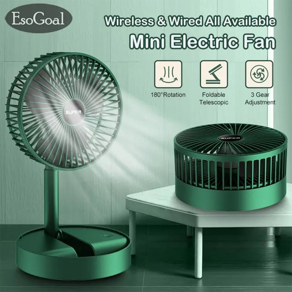 Desktop Foldable Fan Portable Household USB Rechargeable Retractable  Fan Electric Adjustable Low Noise Long Standby Fan -Random Color - My Store