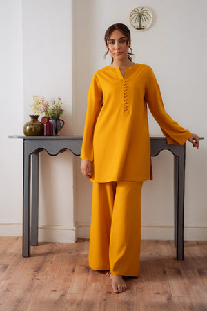 The Abstract Affair By Qariney Stitched 2 Piece Winter Collection'2024-Mustard