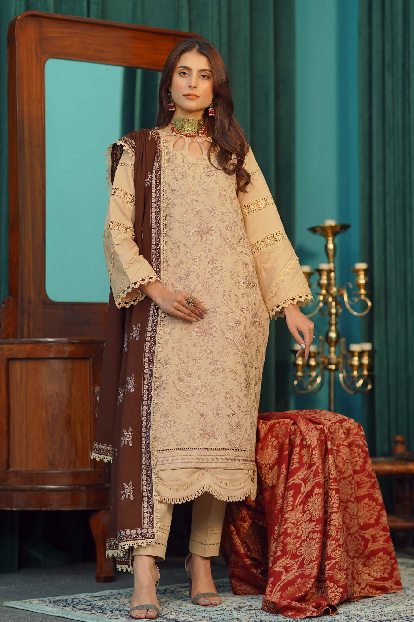 Moksh By Aayra Unstitched Winter Collection'2025-Rose Beige