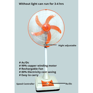 Chargeable Fan AC-DC Energy Saver Adjustable Stand without Electricity Operated 3 hrs on High Speed - My Store