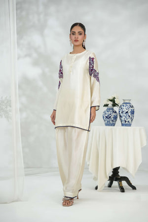 Silcot Stitched 2 Piece Silk Collection-pristine ivory silk