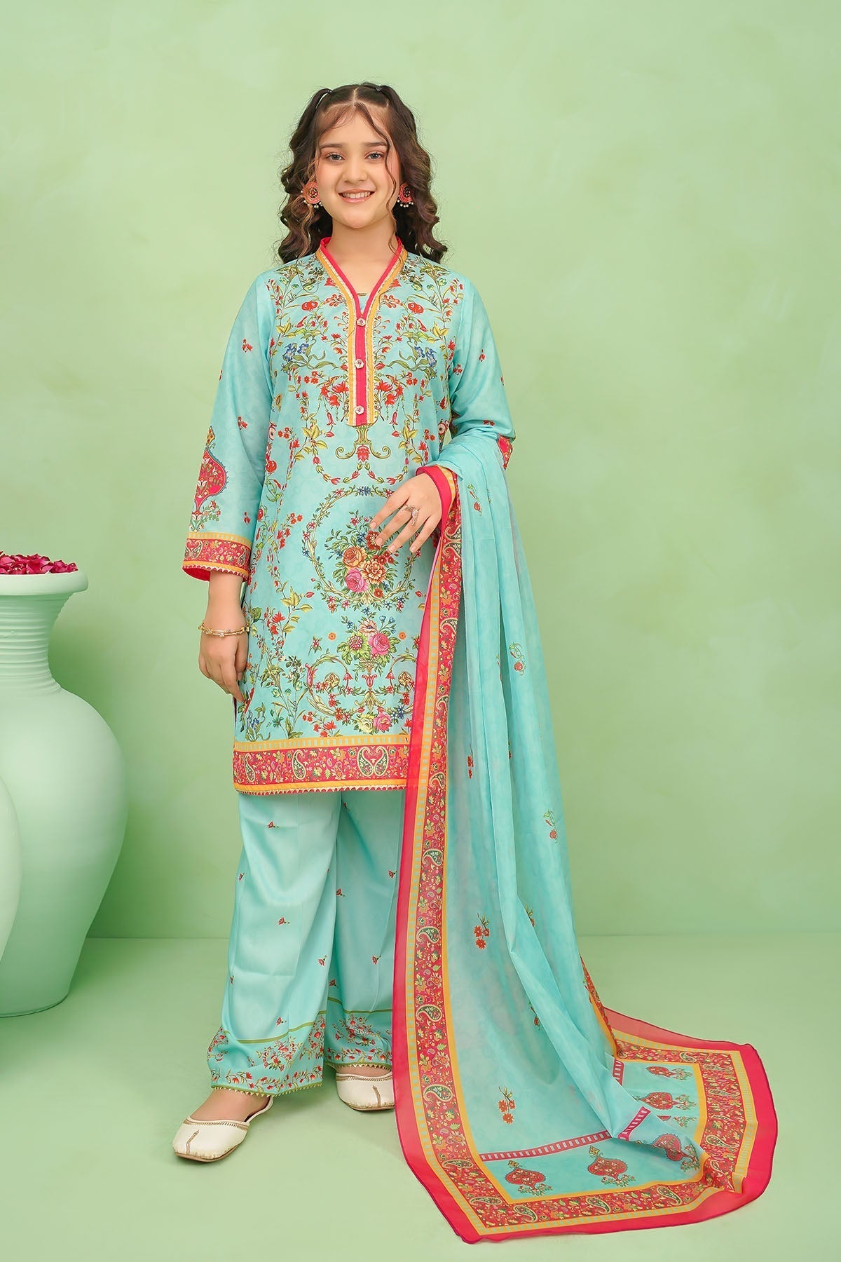 Ochre Clothing-Poly Lawn Digital Printed 3 Pc Suit-CORF-56