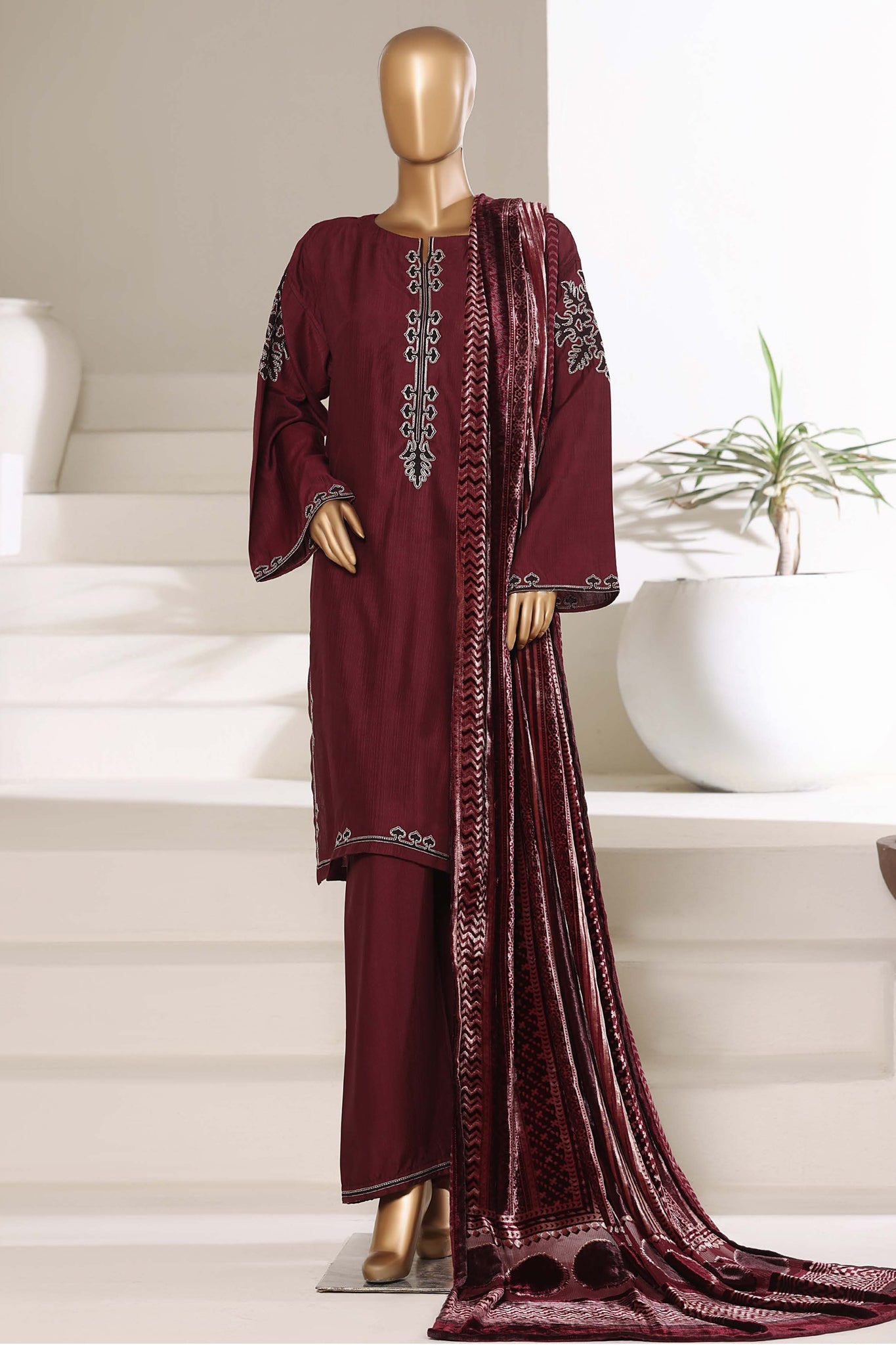 Sada Bahar Stitched 3 Piece Luxury Viscose With Palachi Shawl Suit-MEV-254-Brown