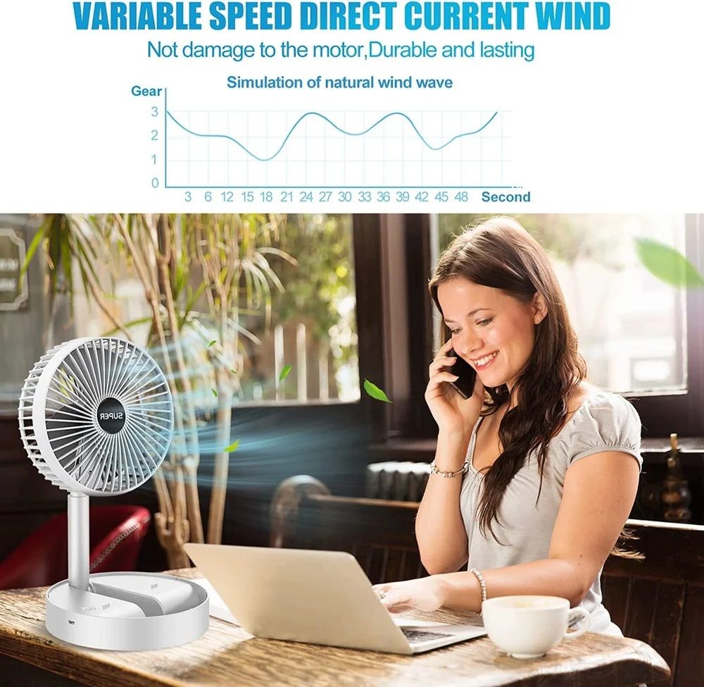 Portable Fan Rechargeable, Stand  and  Table fan Folding Telescopic  and  Adjustable Height for Office Home Outdoor Camping - My Store