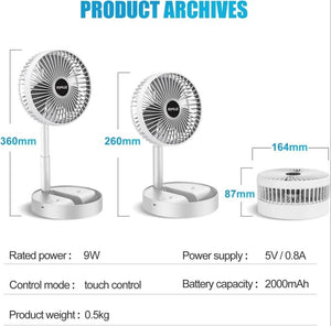 Portable Fan Rechargeable, Stand  and  Table fan Folding Telescopic  and  Adjustable Height for Office Home Outdoor Camping - My Store