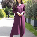 Manahils Stitched Purple Long Button Set
