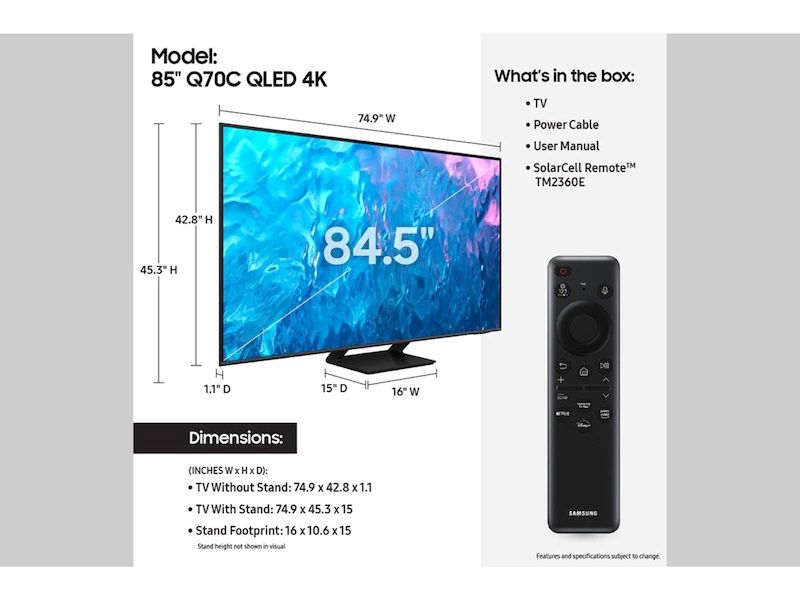 Samsung Smart UHD Flat QLED TV QA85Q70C - 85 Inches - My Store