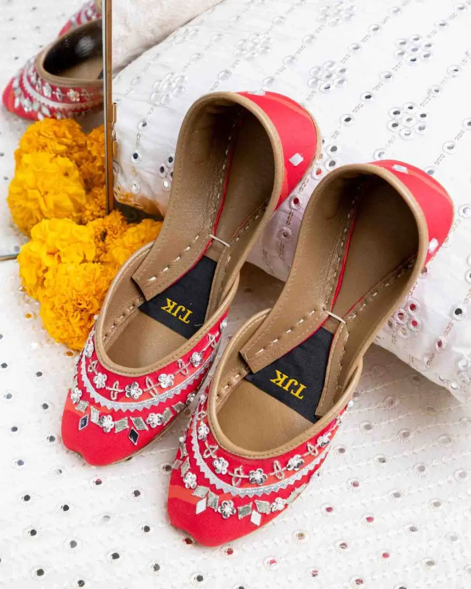 TJK Designs Khussa Suit-Laal Mehka