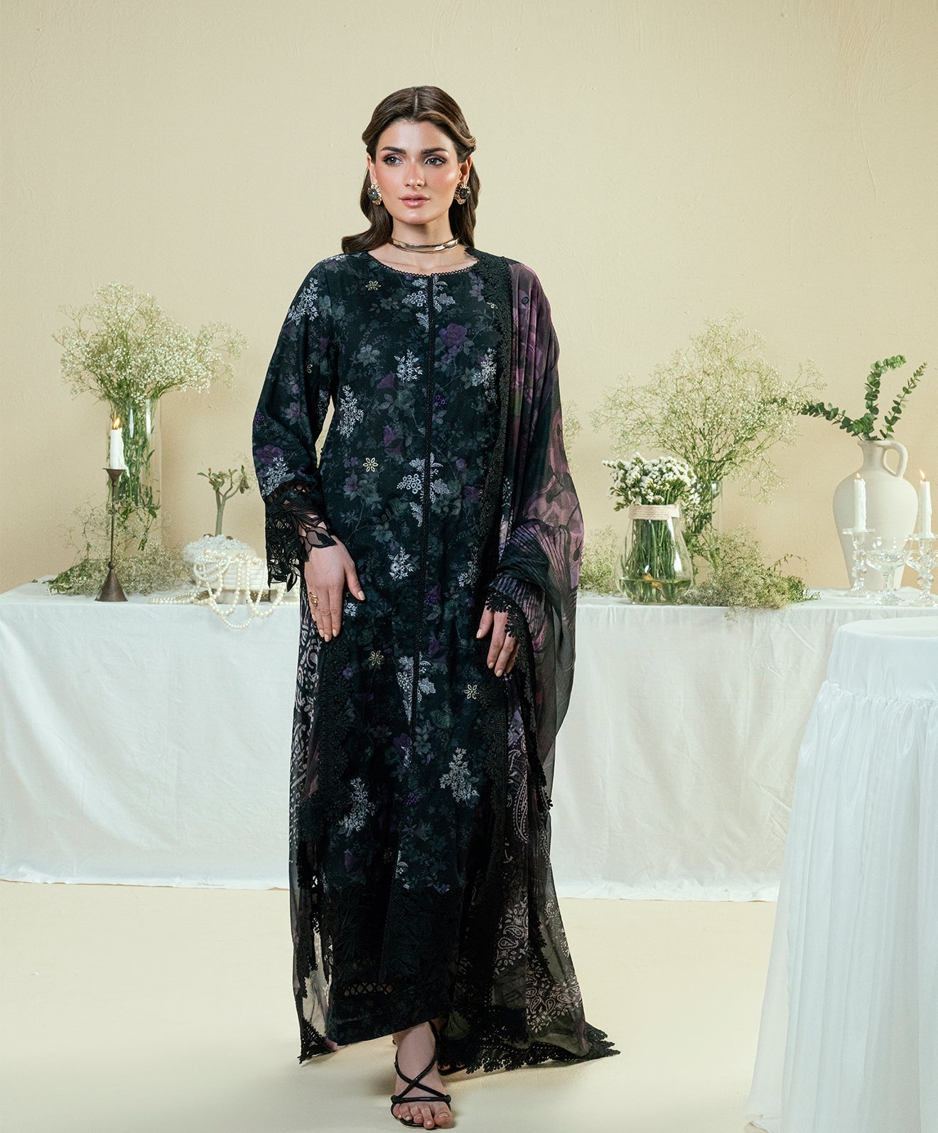 Luxe Edit By Kaanthaa Unstitched 3 Piece Summer Suit-KUNEP-3P-002 BLACK-LAWN UNSTITCHED 3PC