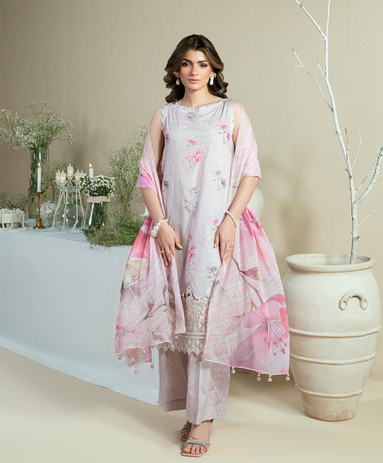 Luxe Edit By Kaanthaa Unstitched 3 Piece Summer Suit-KUNEP-3P-005 MAUVE-LAWN UNSTITCHED 3PC
