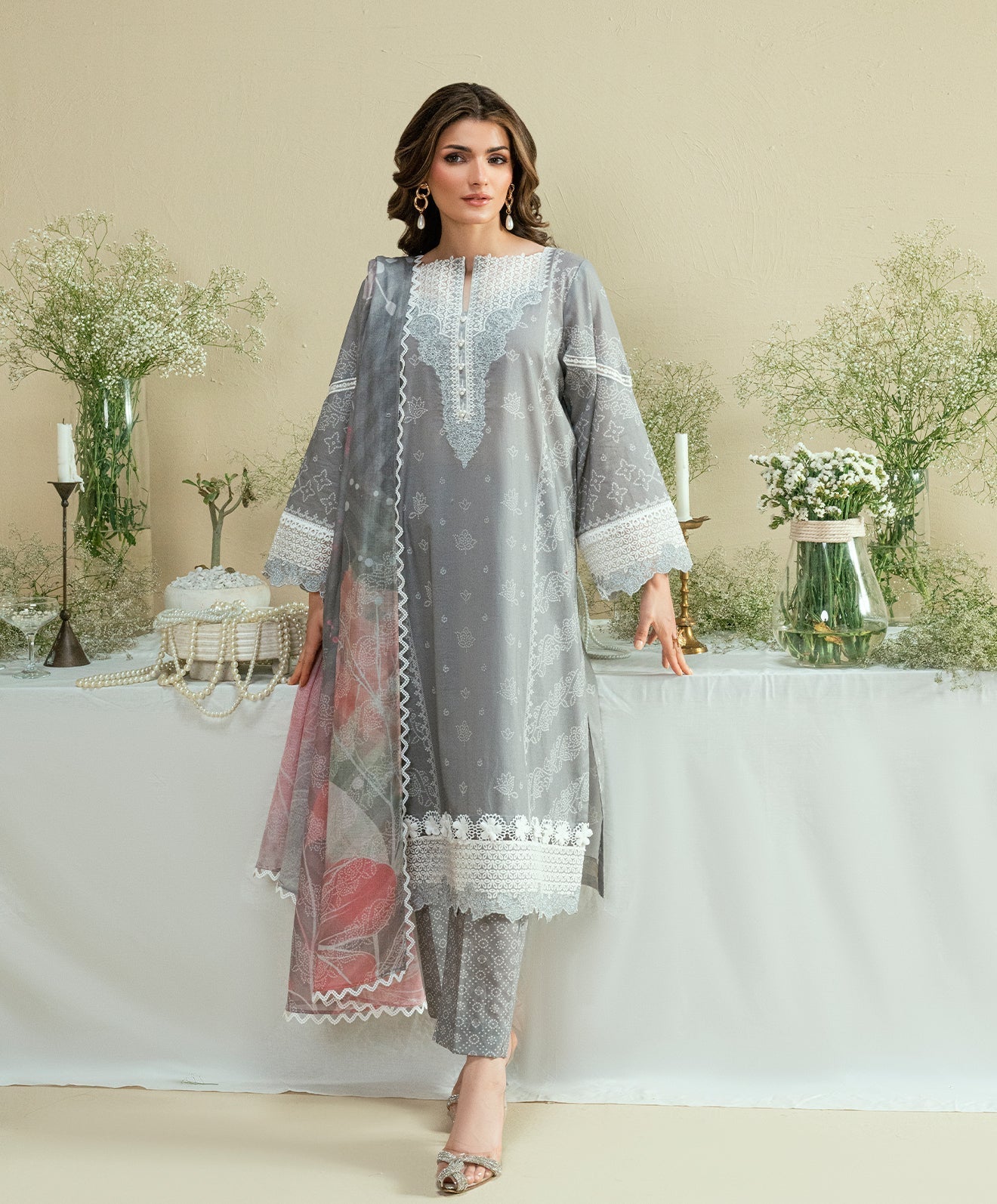 Luxe Edit By Kaanthaa Unstitched 3 Piece Summer Suit-KUNEP-3P-004 GRAY-LAWN UNSTITCHED 3PC