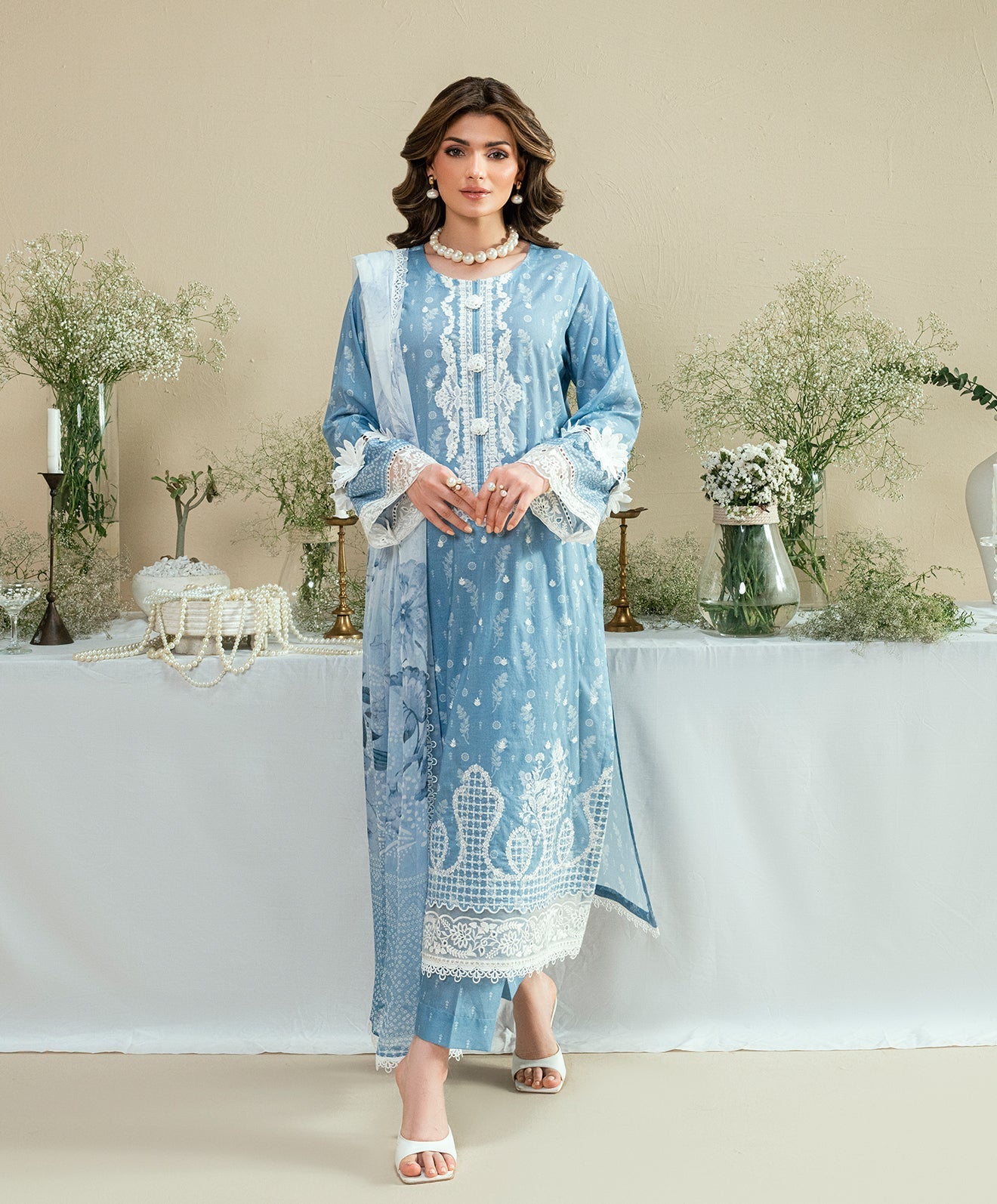 Luxe Edit By Kaanthaa Unstitched 3 Piece Summer Suit-KUNEP-3P-003 SKY BLUE-LAWN UNSTITCHED 3PC