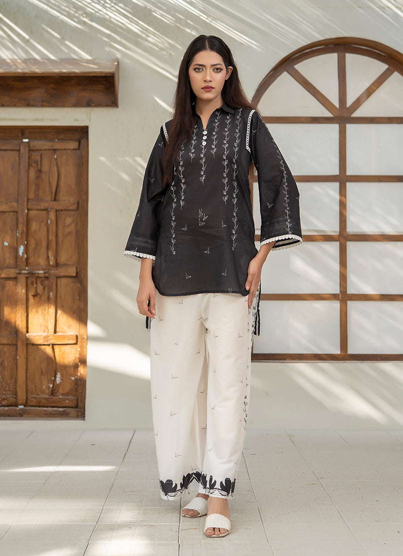 Ahlam By Safa Textile Stitched Co-Ords Lawn Suit-Black & White Signature