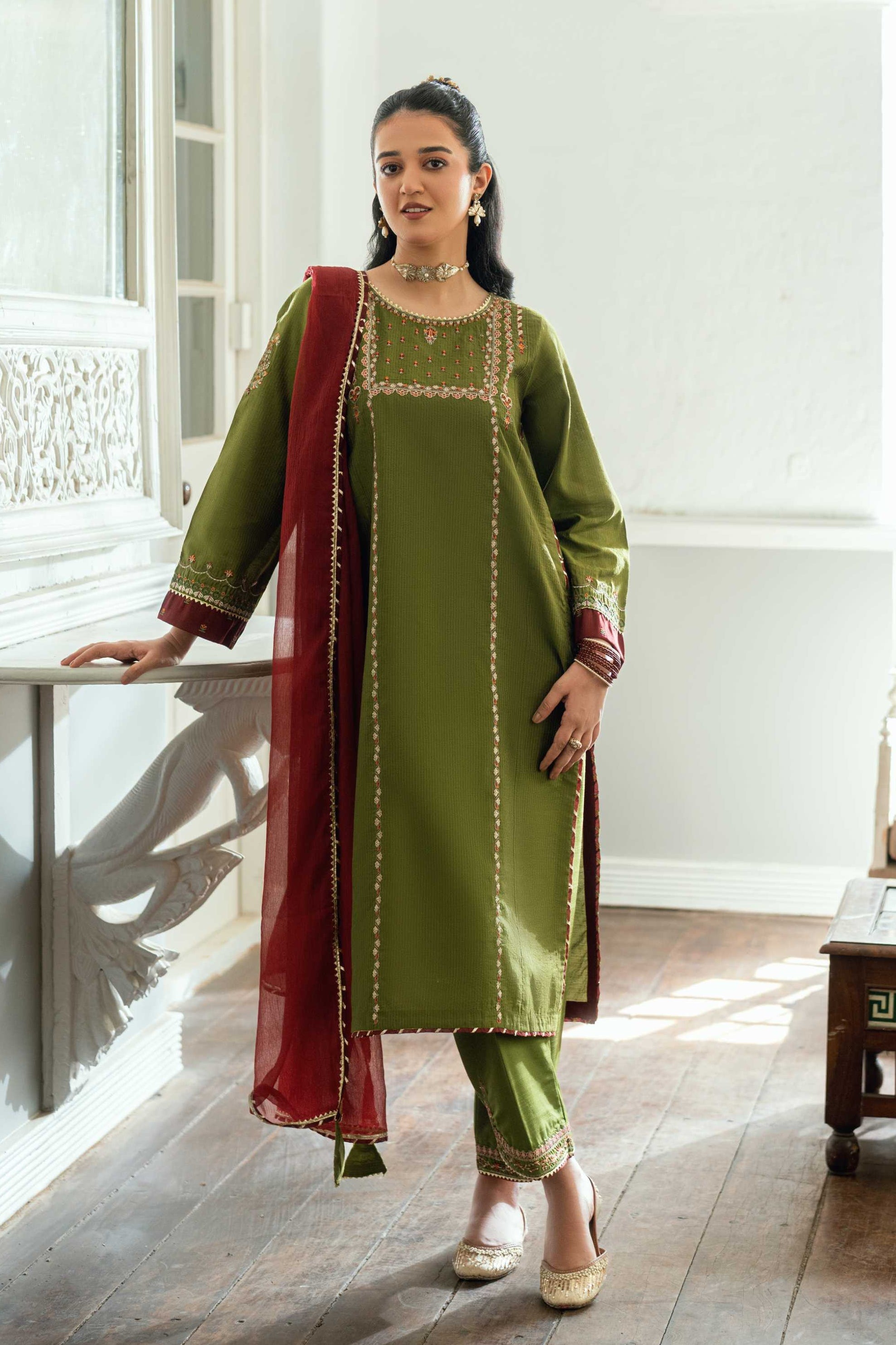 Paranda Omal By Komal Stitched 3 Piece Festive Suit-Rawish