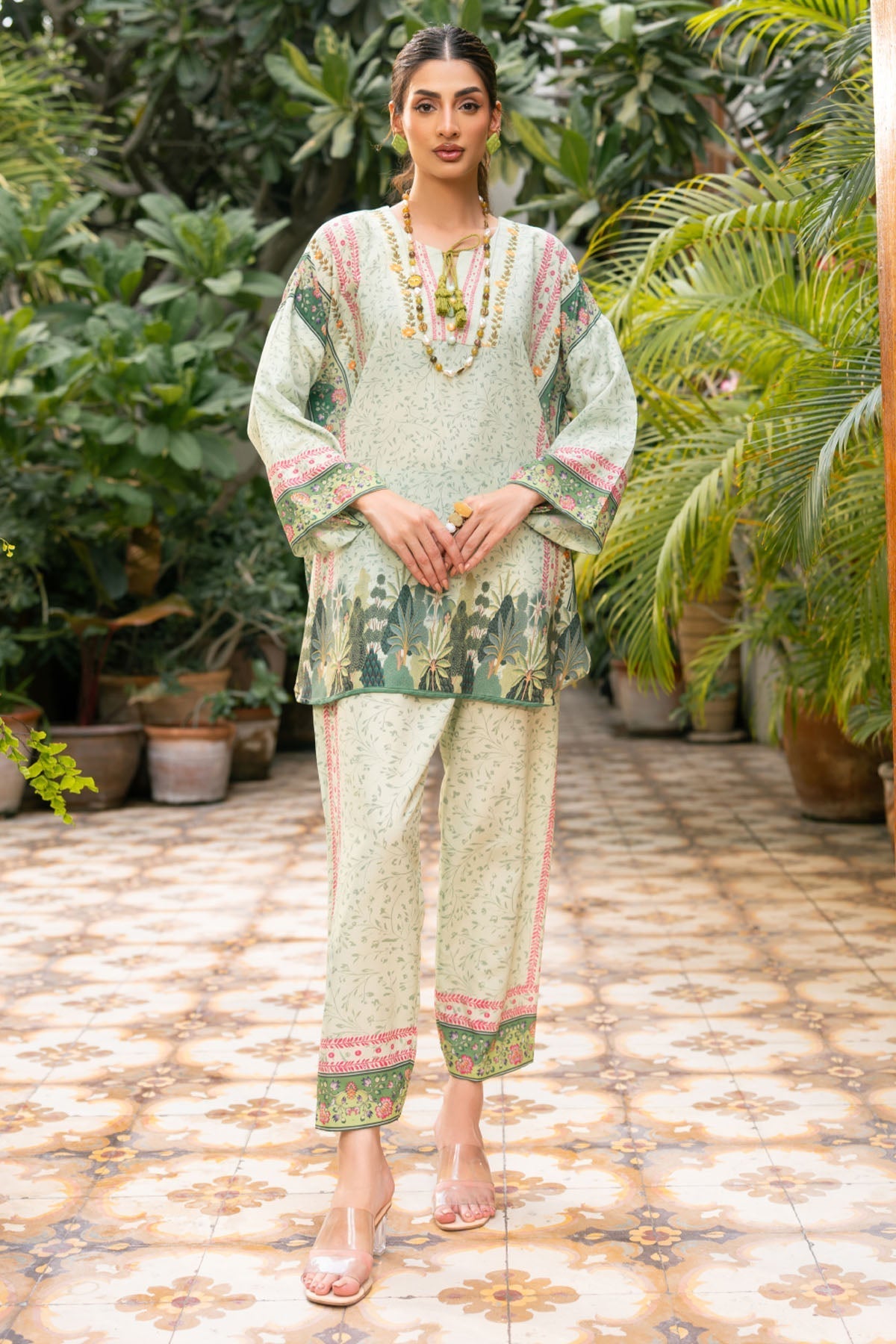 Nairah Stitched Co Ords Summer Suit-Botanical Muse